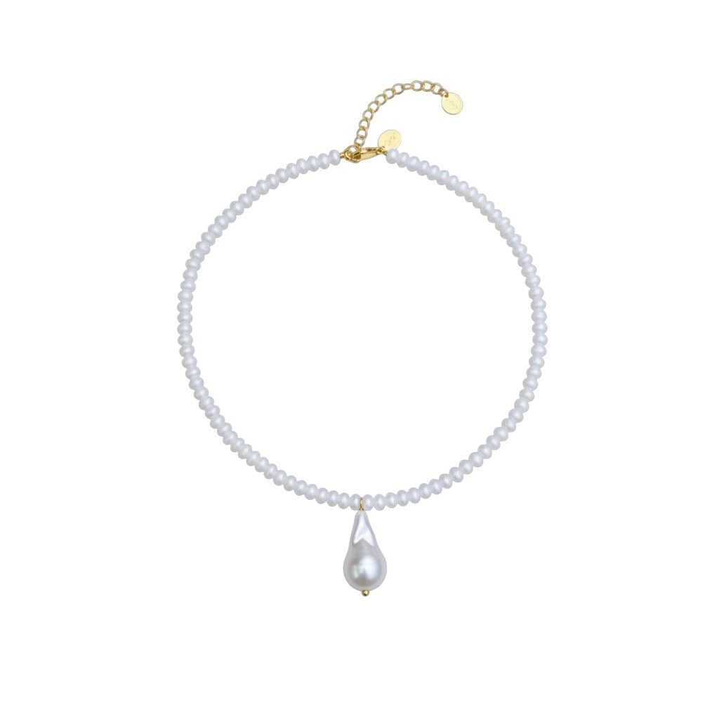 White Salerno beaded necklace with a pearl drop