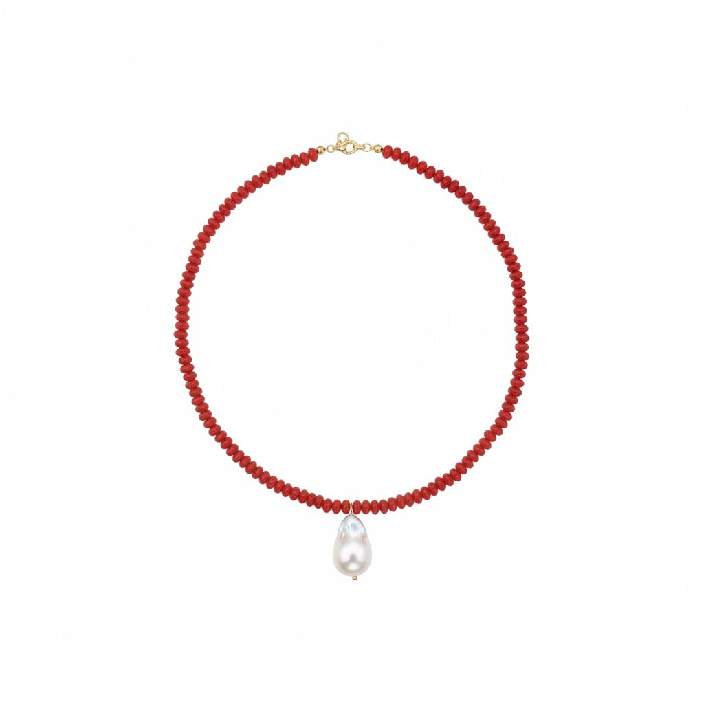 Pink Salerno beaded necklace with a pearl drop