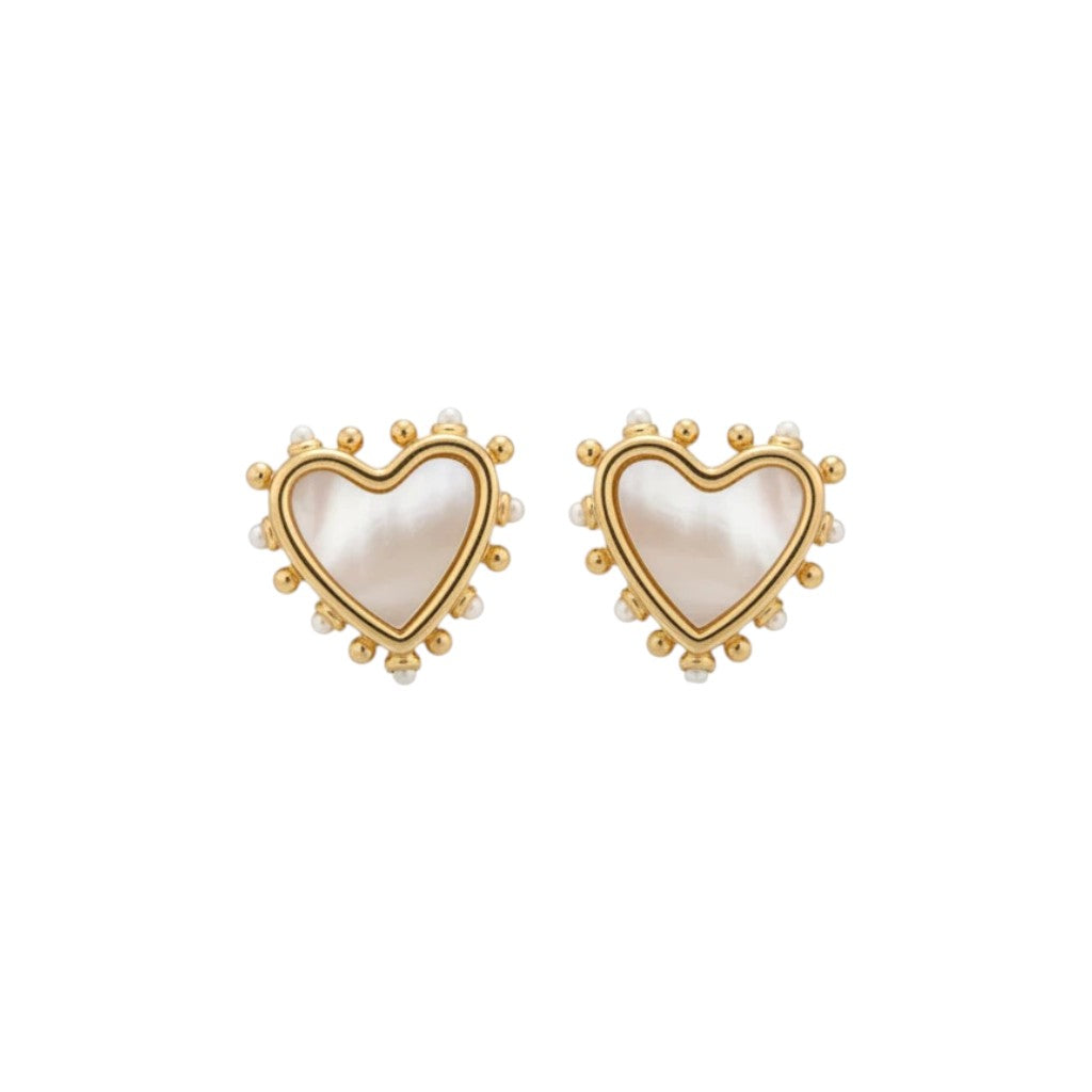 Heart shaped Amore stud earrings with pearl accents