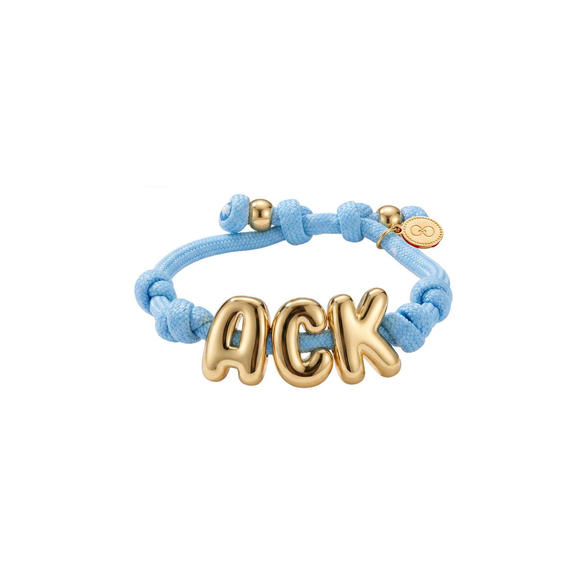 Light blue paracord bracelet with gold ACK letters
