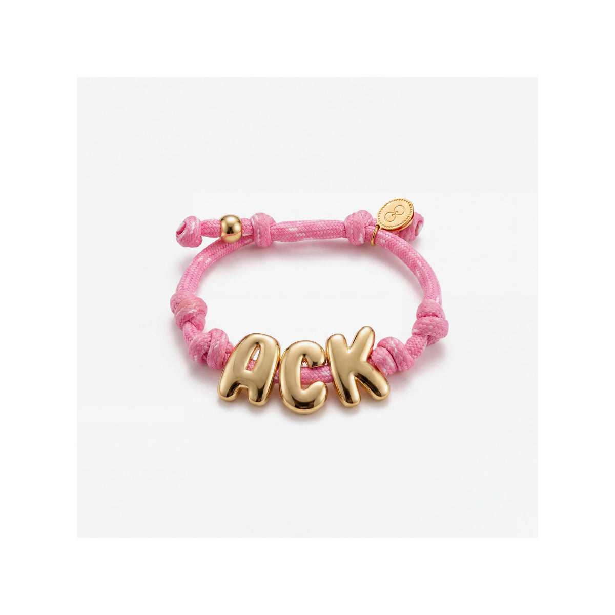 Light pink paracord bracelet with gold ACK letters