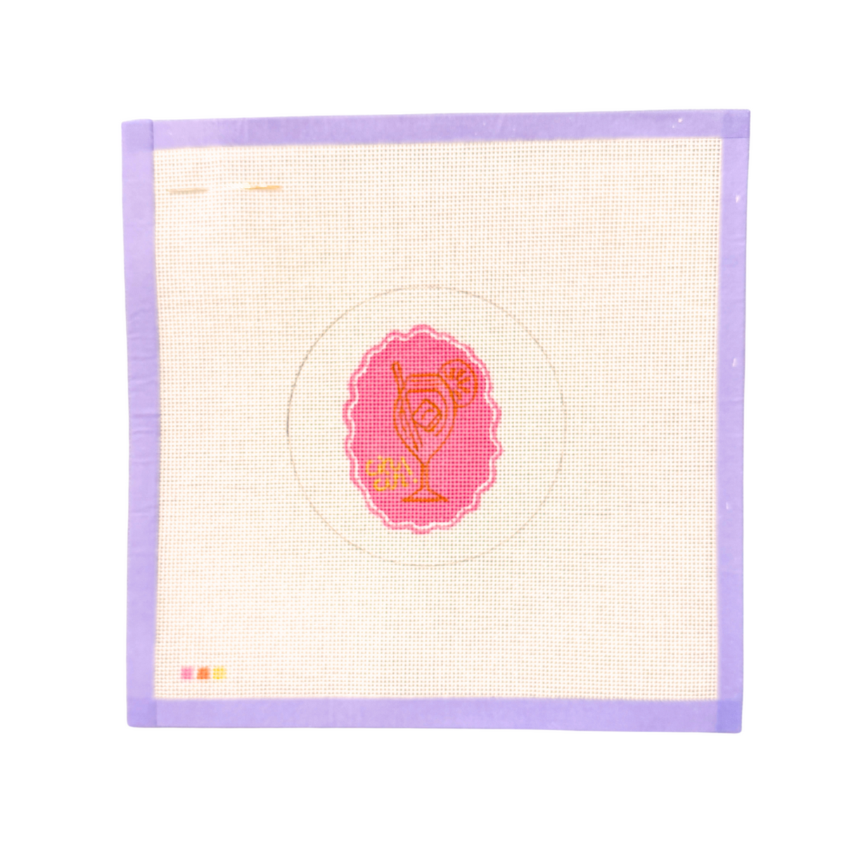 Cin Cin Round needlepoint canvas with a pink circular motif