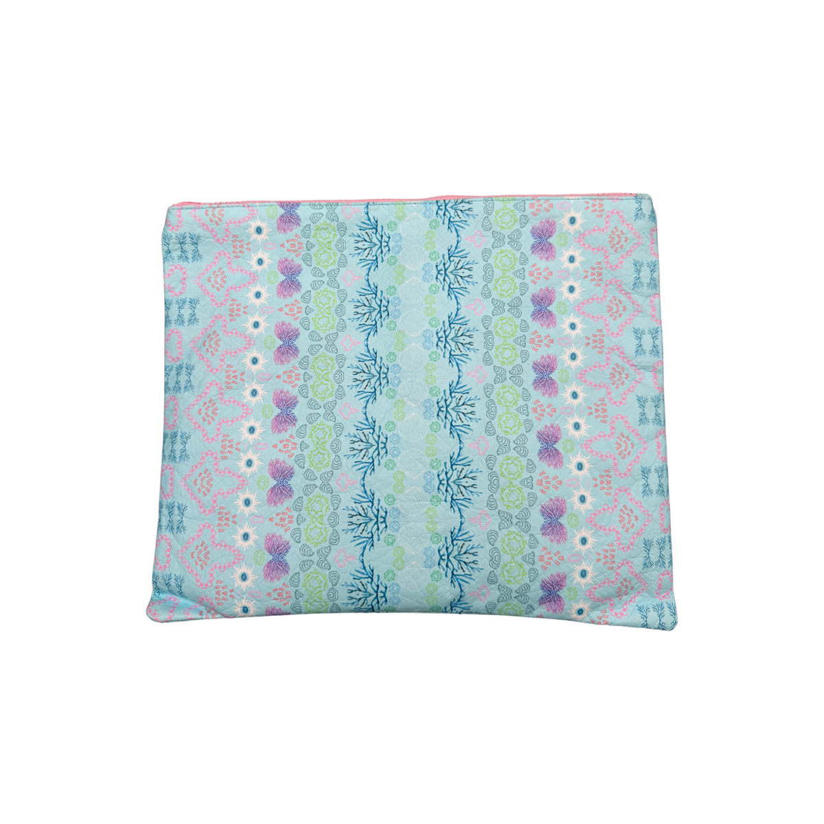 Coastal Stash Bag with a pale blue and green illustrated print