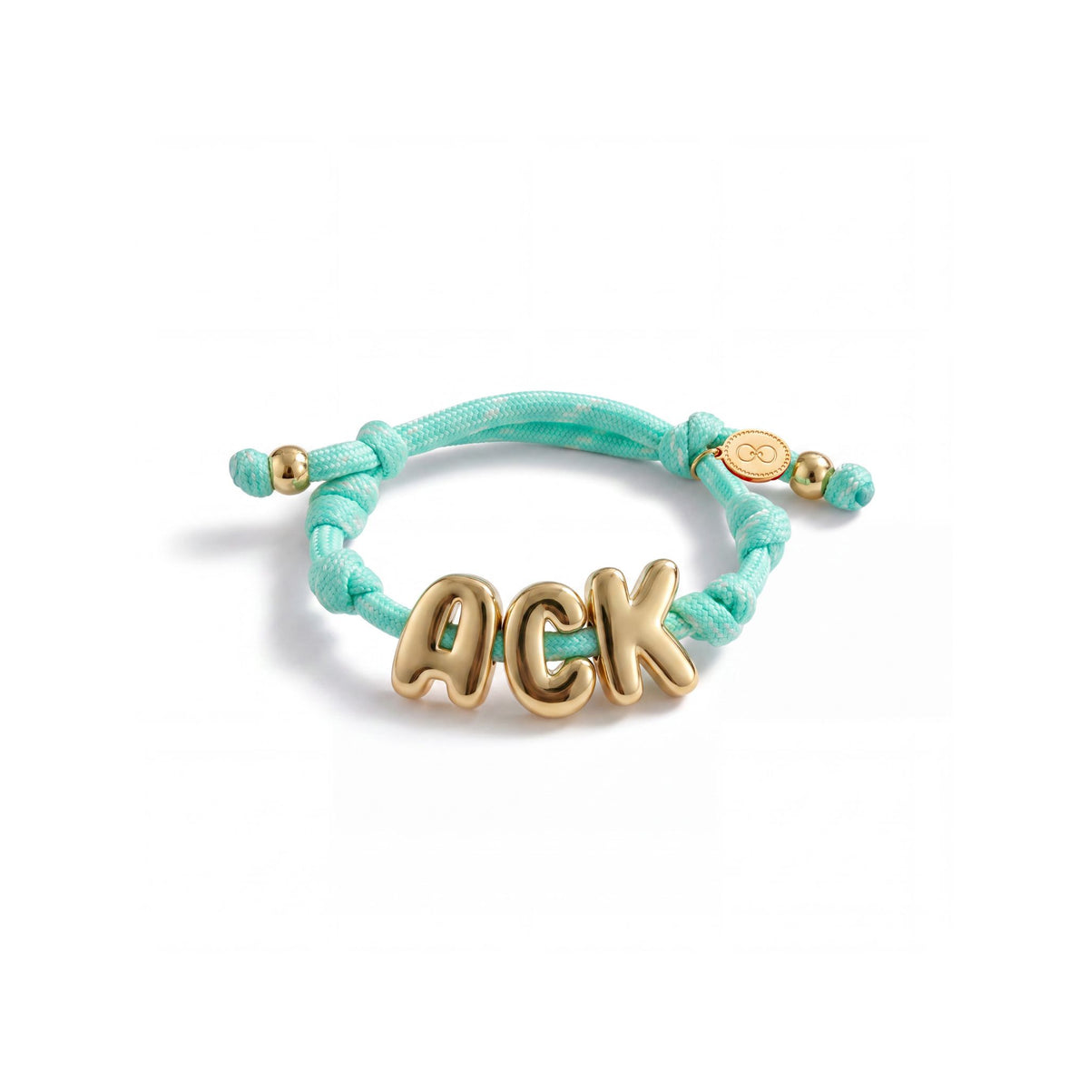 Aqua paracord bracelet with gold ACK letters