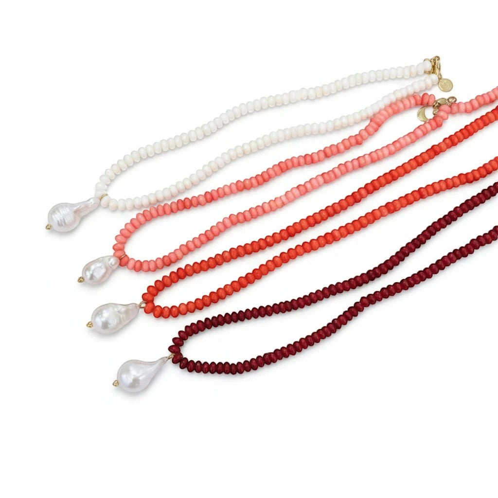 Salerno beaded necklaces with pearl drops in several colors