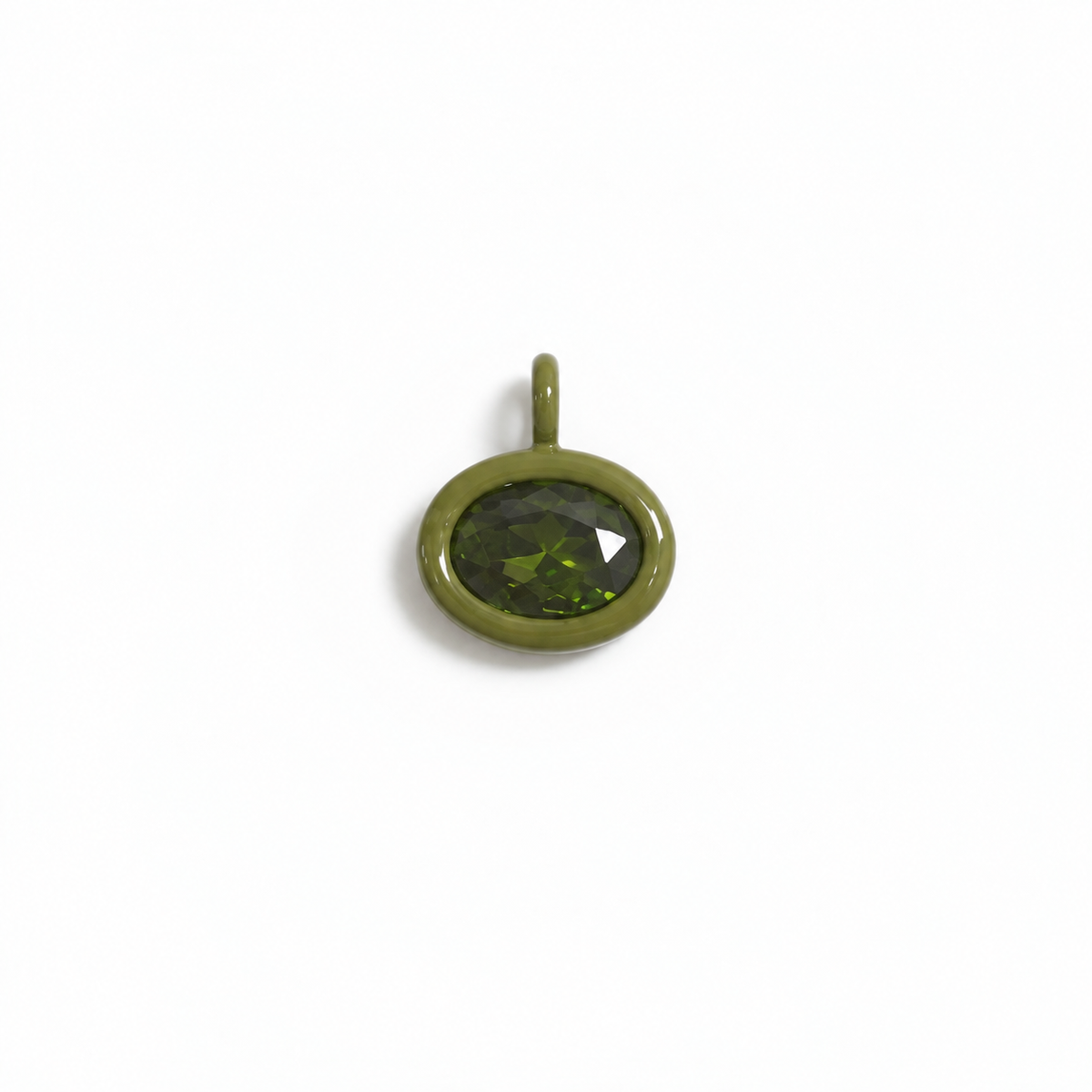 Bolla oval charm with an olive green enamel border