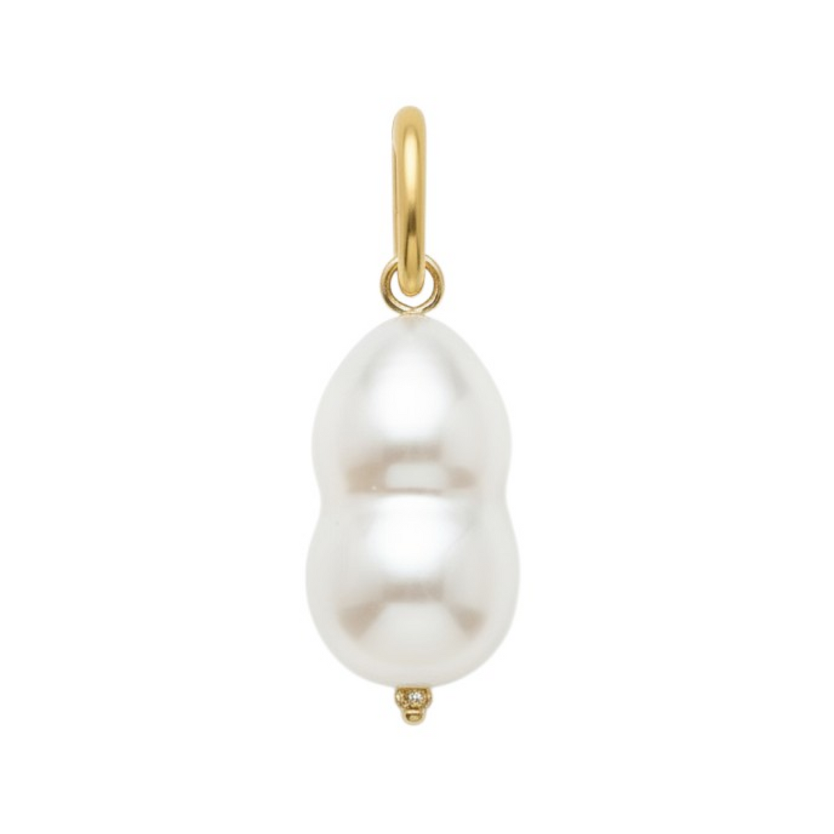 White Clio pearl charm with a gold bail