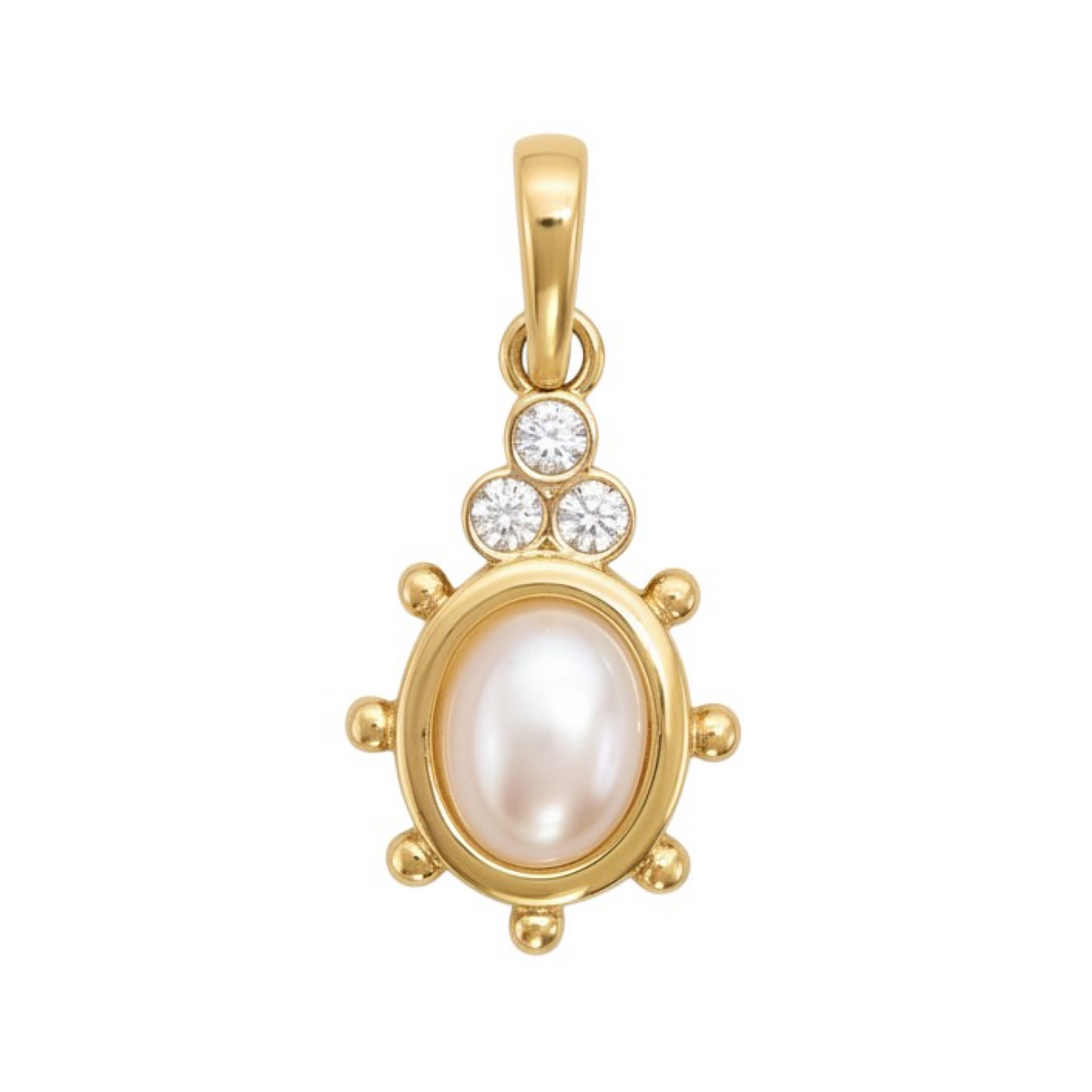 Pearl Cupola oval charm with gold edging and bail