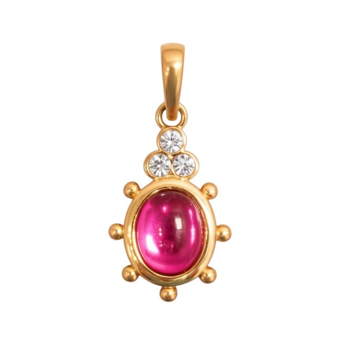 Pink Tourmaline colored Cupola oval charm with gold edging and bail