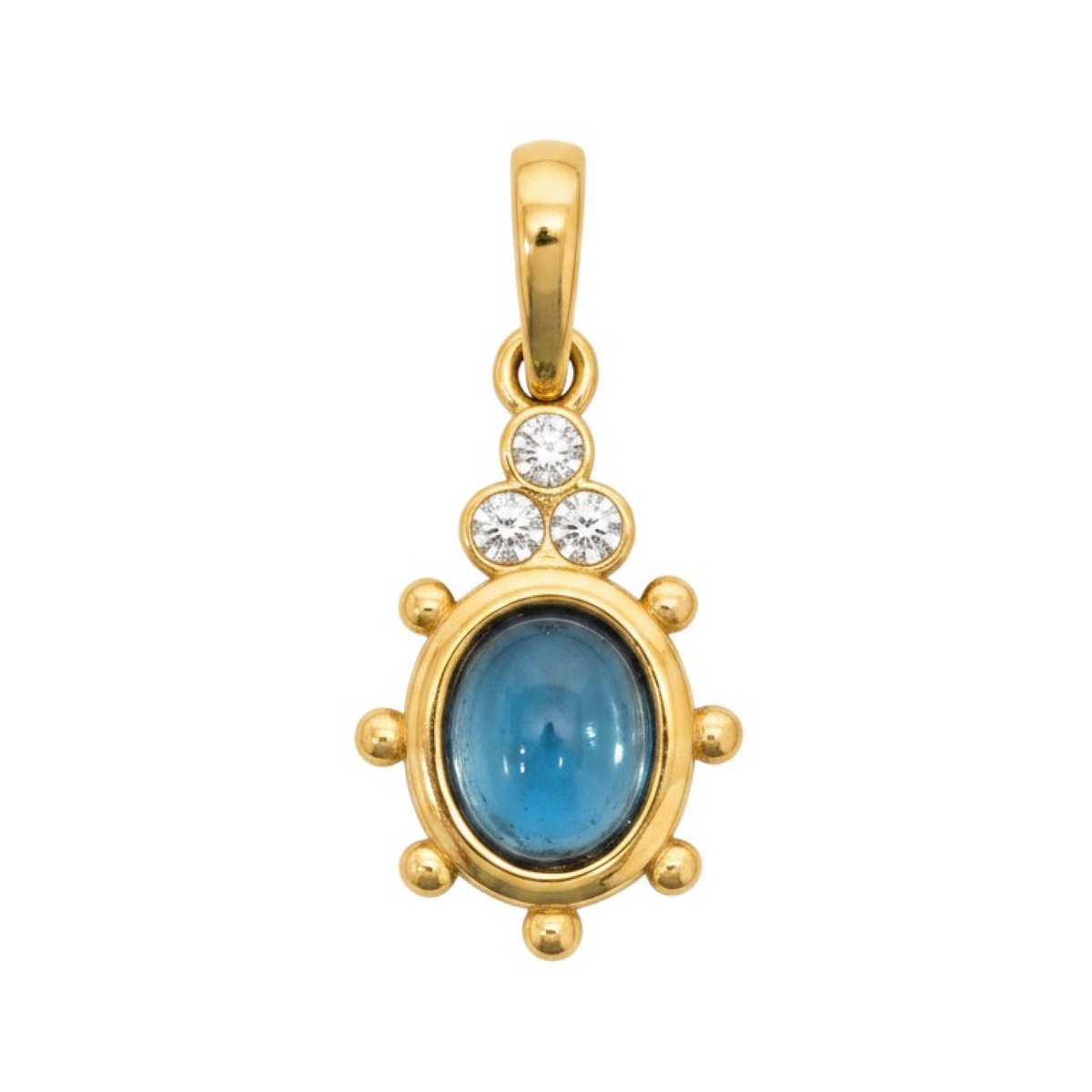 Sapphire blue Cupola oval charm with gold edging and bail