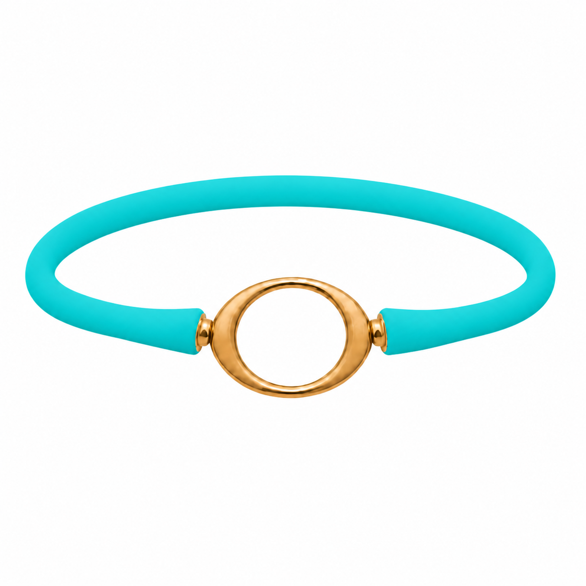 Aqua Ellipse silicone bracelet with a gold oval centerpiece