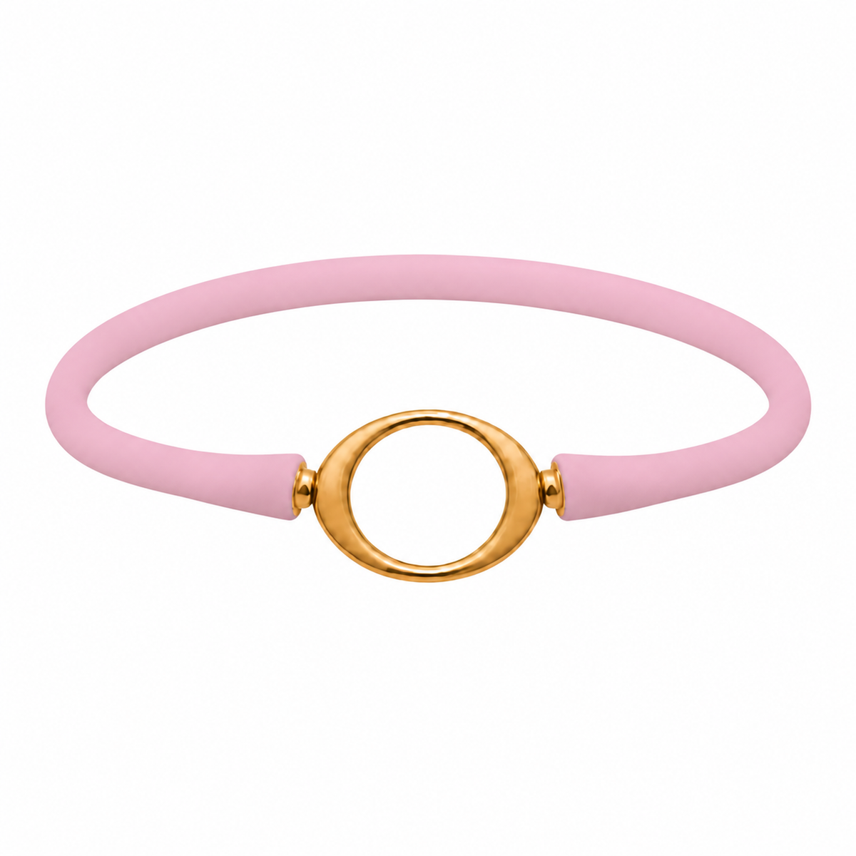 Baby pink Ellipse silicone bracelet with a gold oval centerpiece