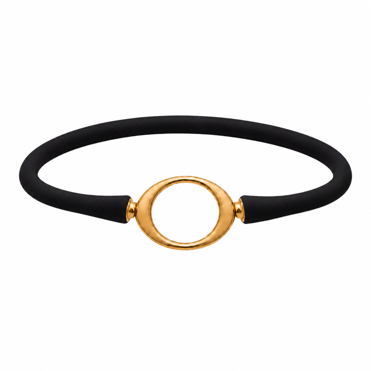 Black Ellipse silicone bracelet with a gold oval centerpiece