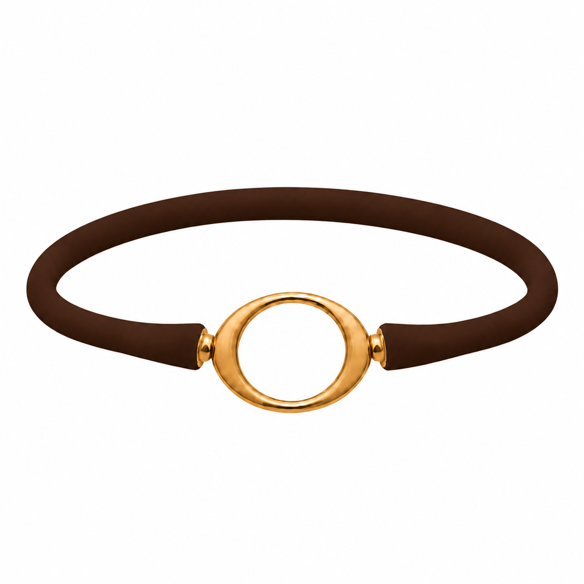 Chocolate Ellipse silicone bracelet with a gold oval centerpiece