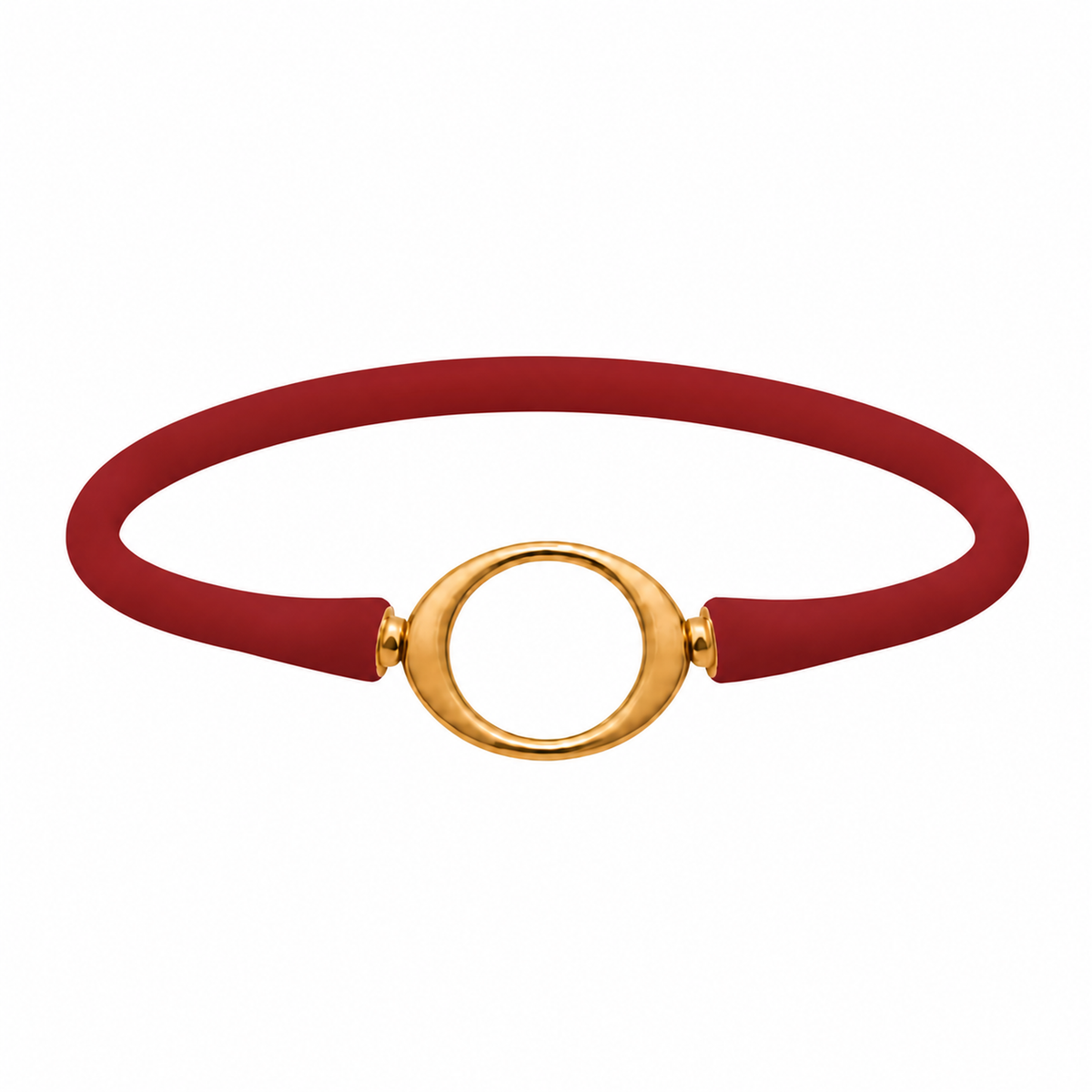 Crimson Ellipse silicone bracelet with a gold oval centerpiece