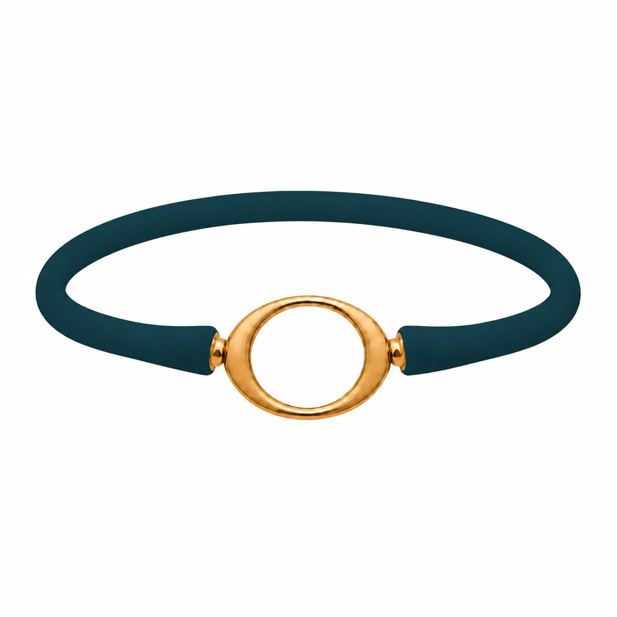 Emerald Ellipse silicone bracelet with a gold oval centerpiece