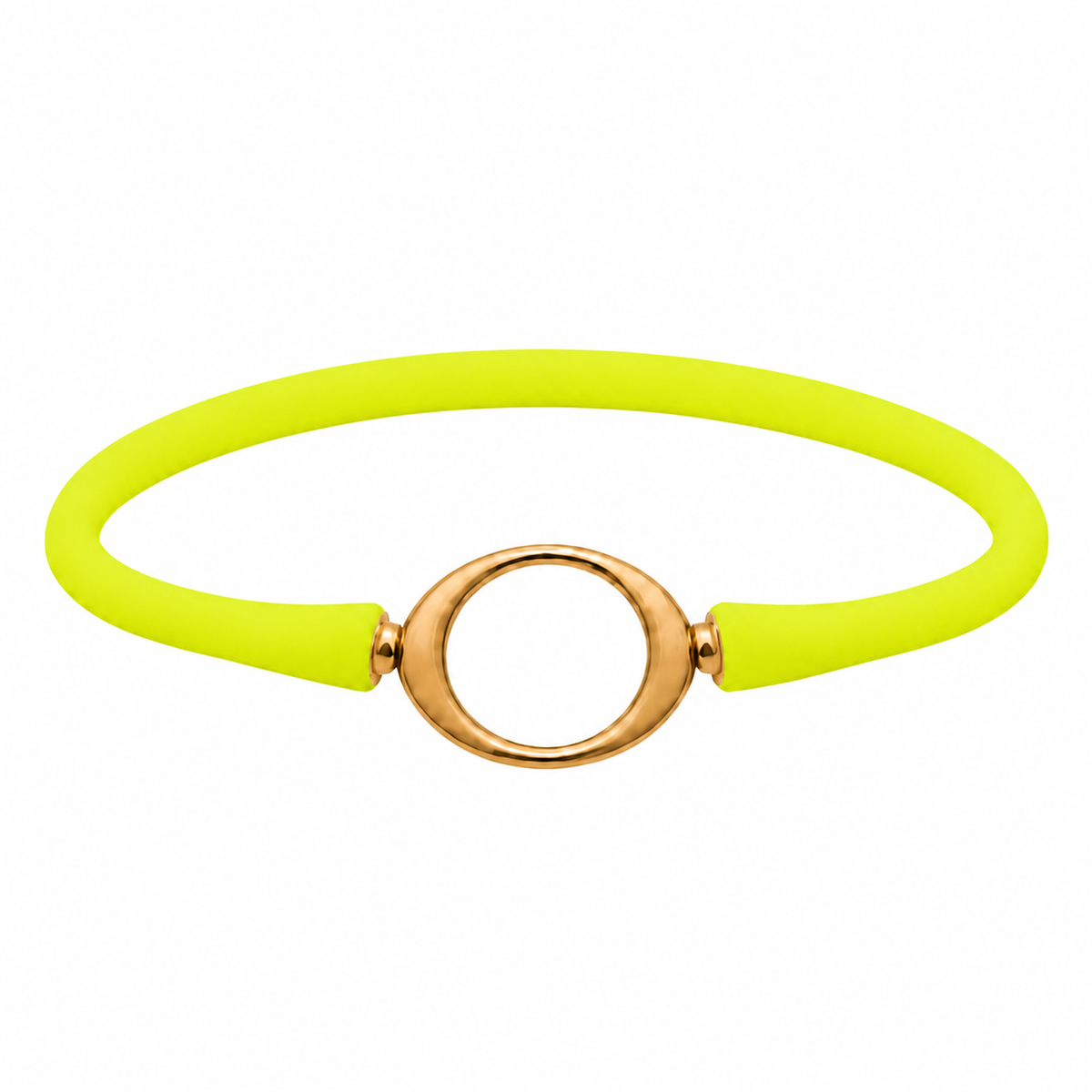 Fluorescent chartreuse Ellipse silicone bracelet with a gold oval centerpiece