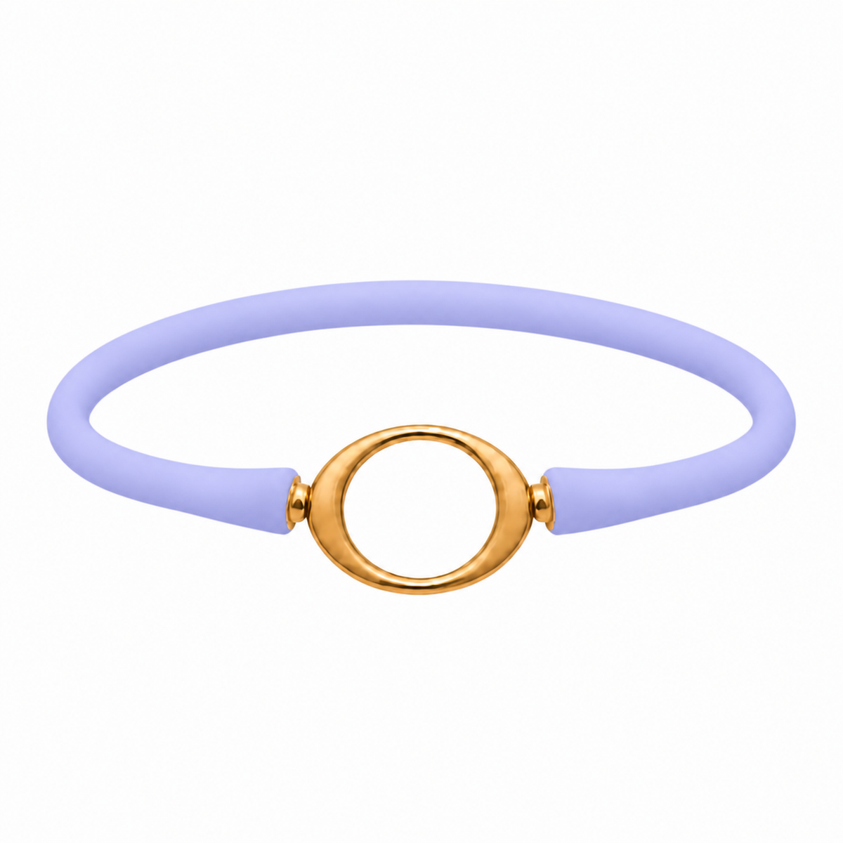 Lavender Ellipse silicone bracelet with a gold oval centerpiece