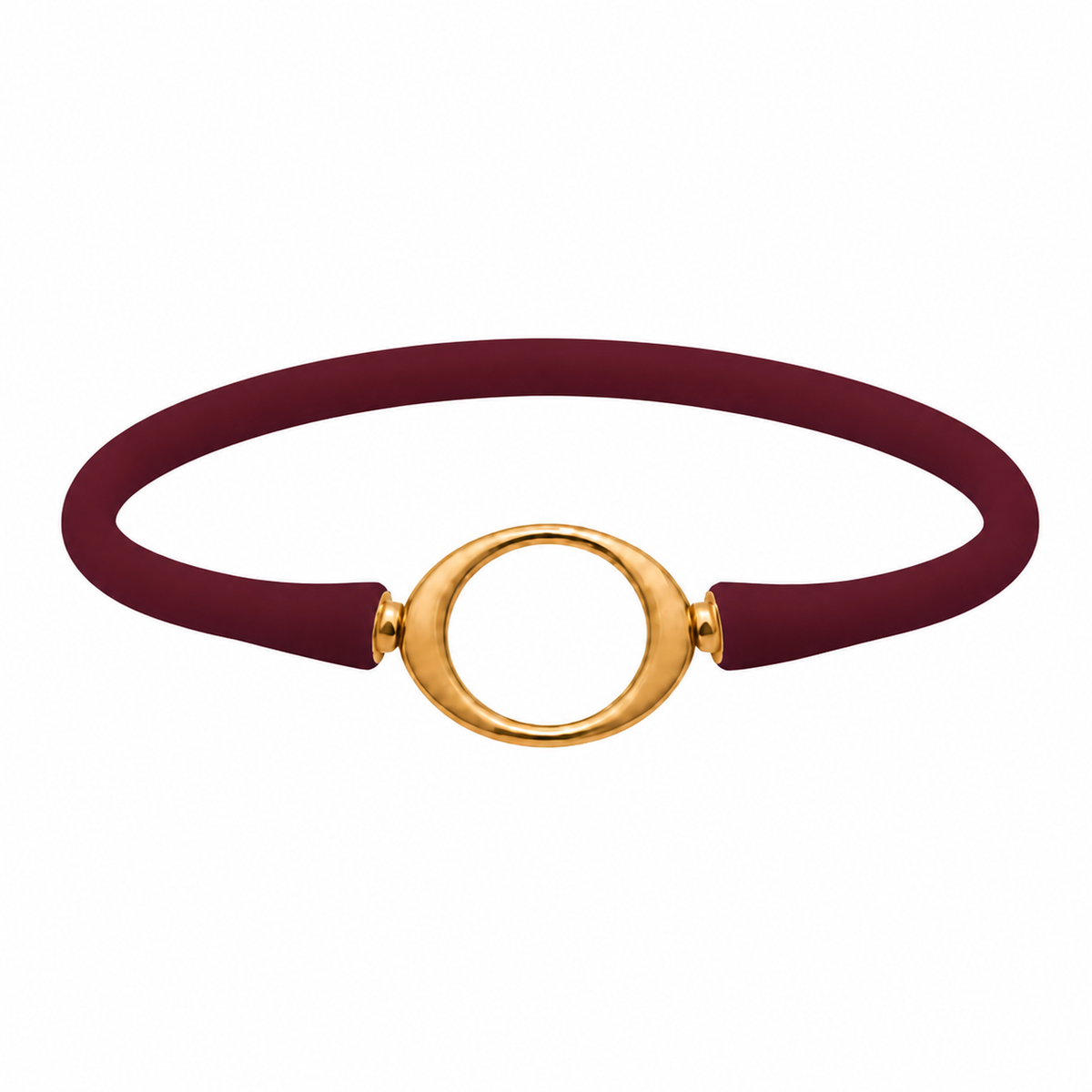 Maroon Ellipse silicone bracelet with a gold oval centerpiece