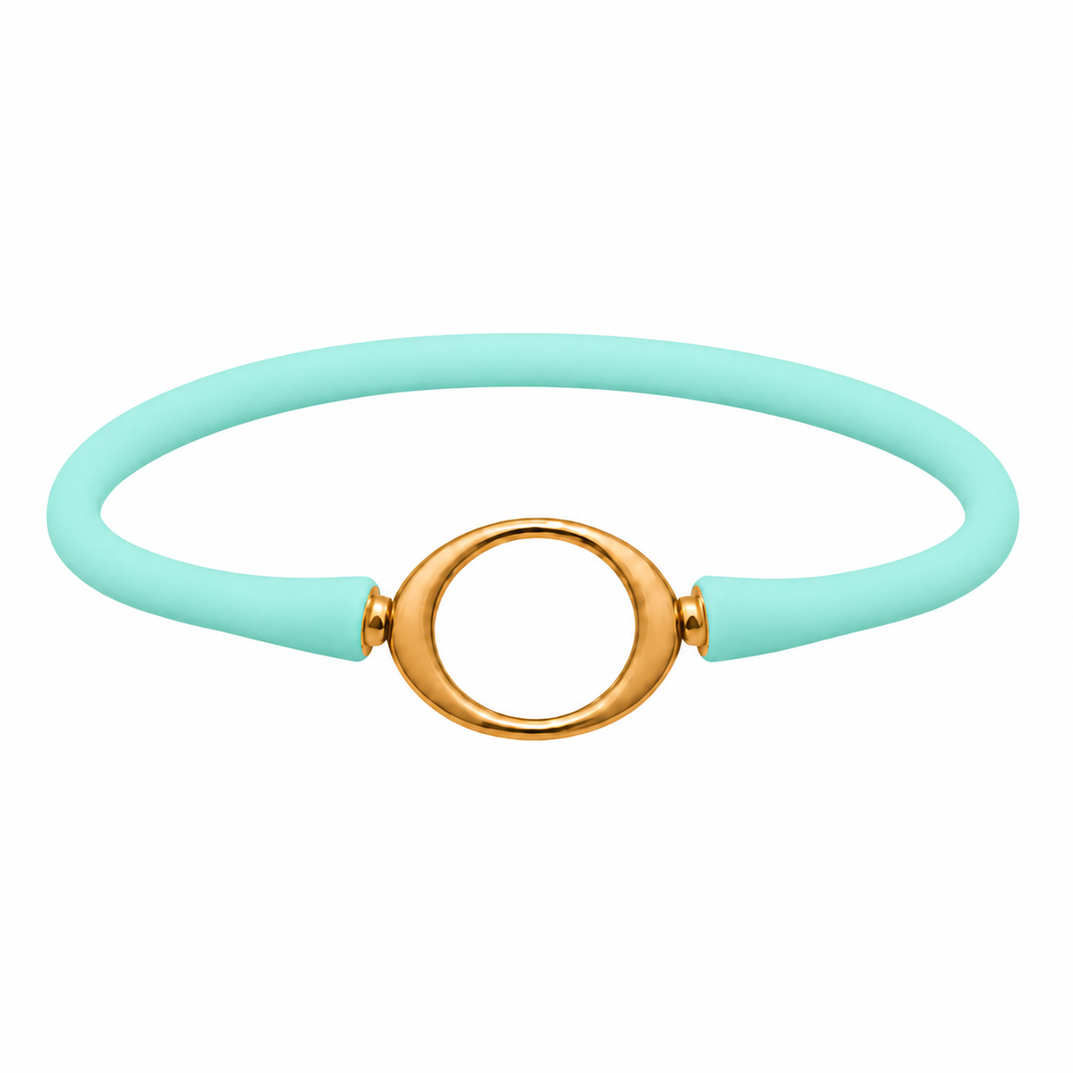 Mint Ellipse silicone bracelet with a gold oval centerpiece