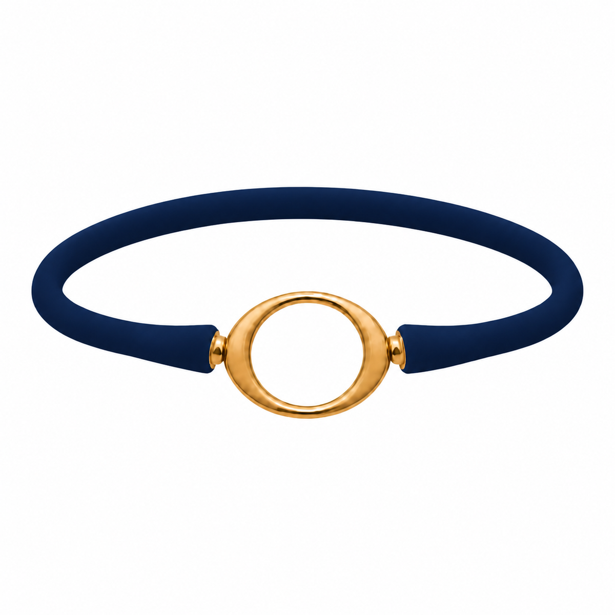 Navy Ellipse silicone bracelet with a gold oval centerpiece