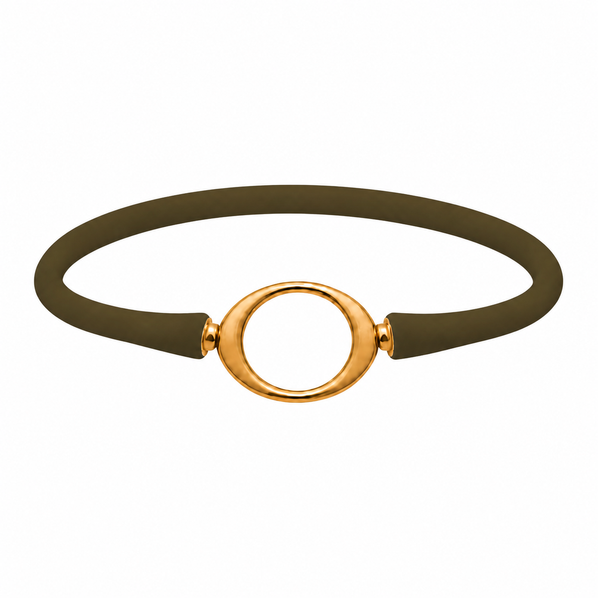 Olive Ellipse silicone bracelet with a gold oval centerpiece