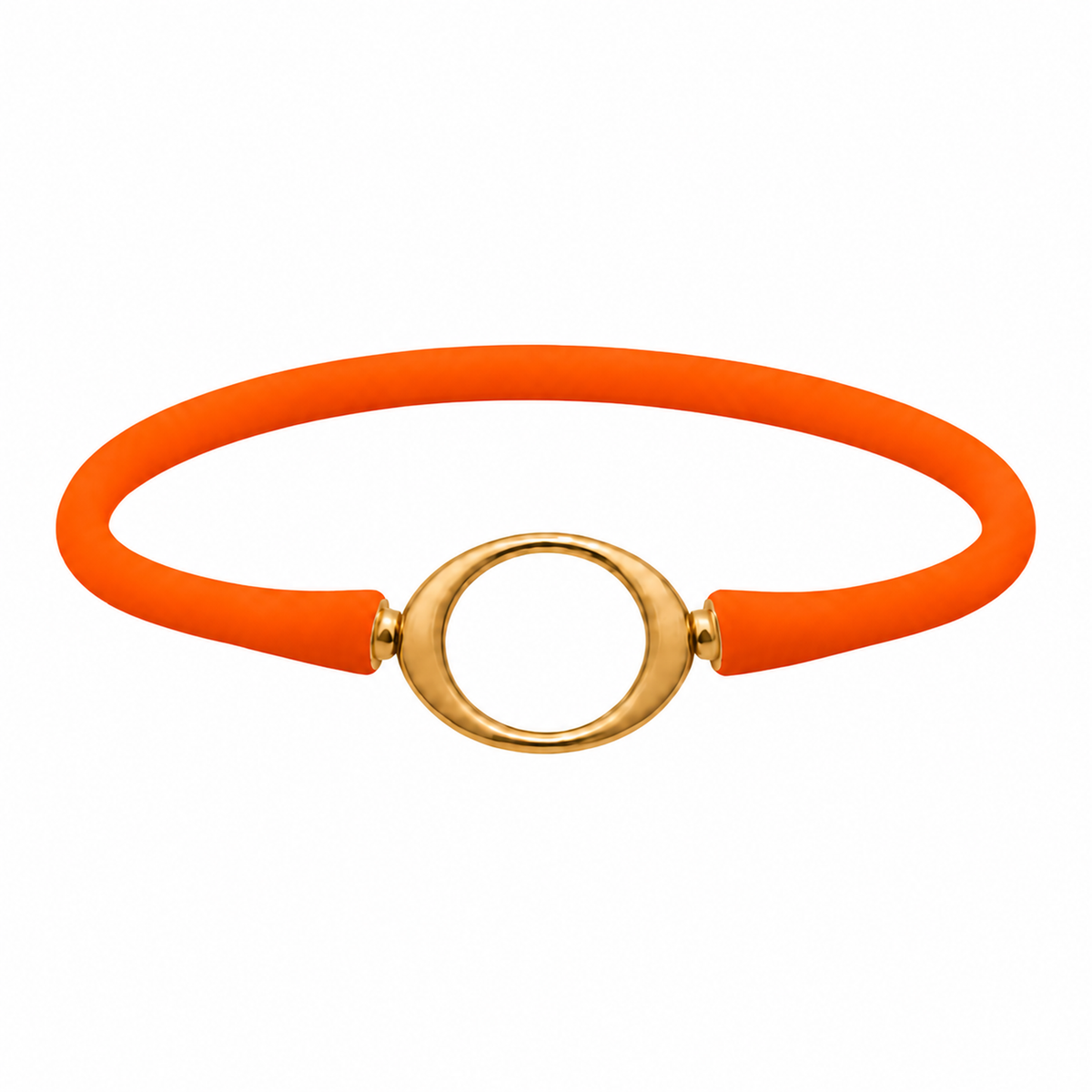 Orange Ellipse silicone bracelet with a gold oval centerpiece