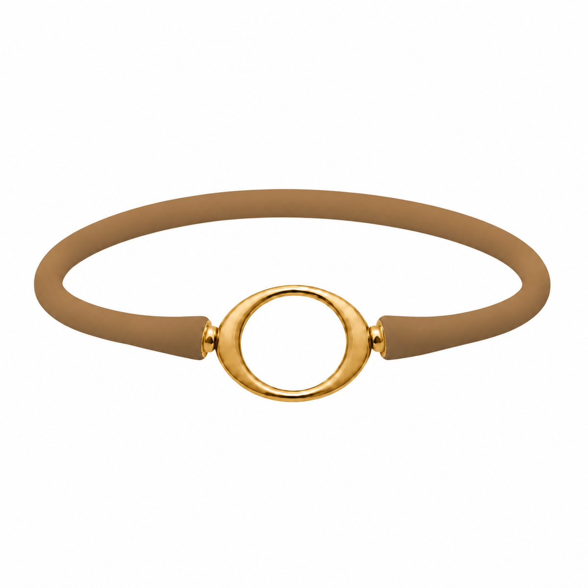 Pueblo brown Ellipse silicone bracelet with a gold oval centerpiece