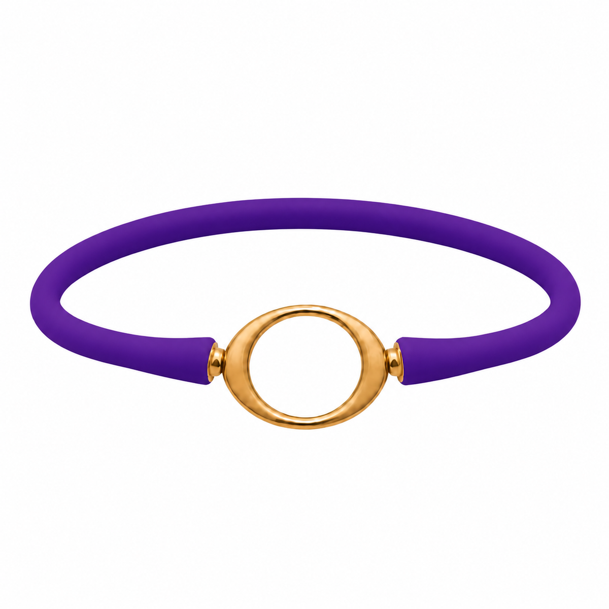 Purple Ellipse silicone bracelet with a gold oval centerpiece