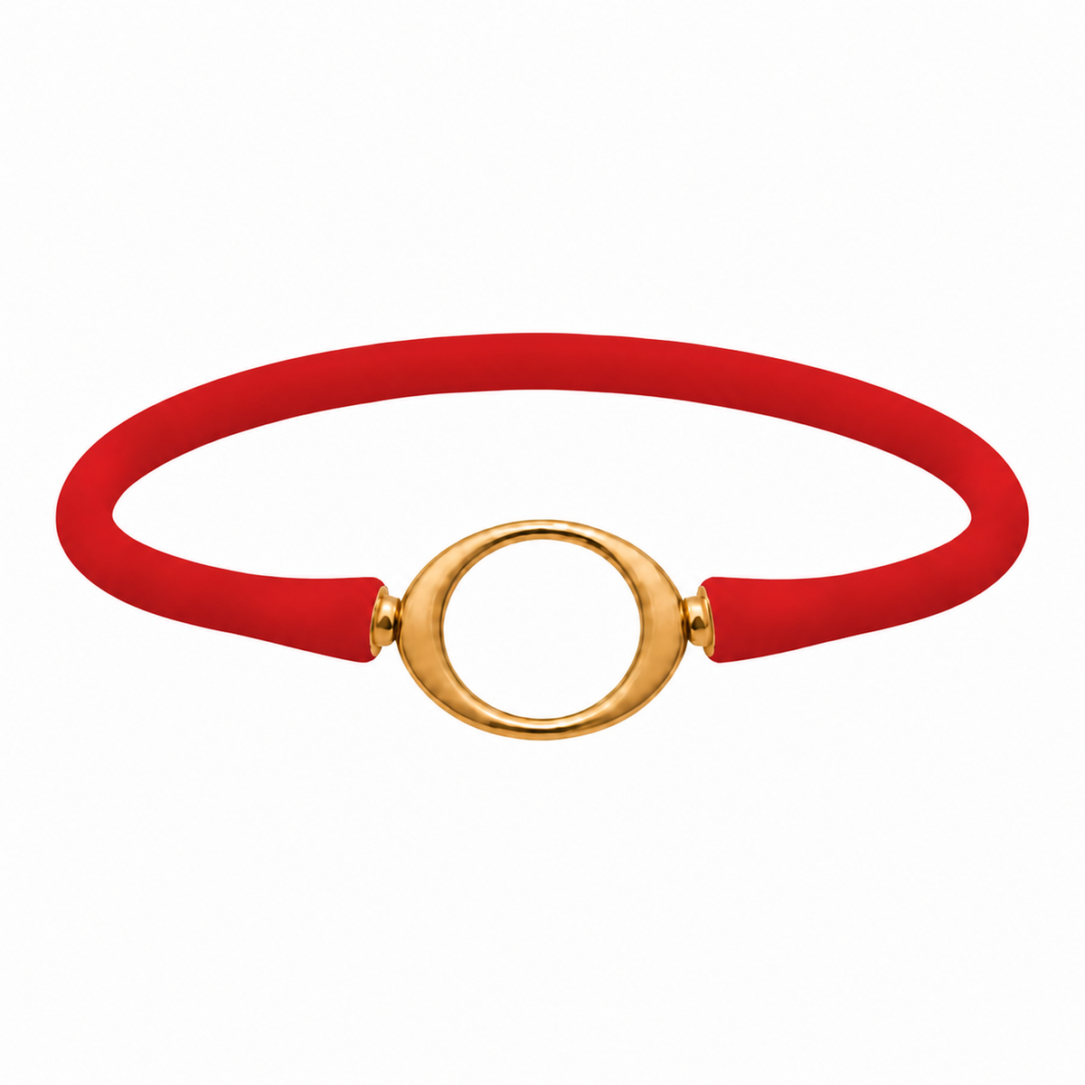Red Ellipse silicone bracelet with a gold oval centerpiece
