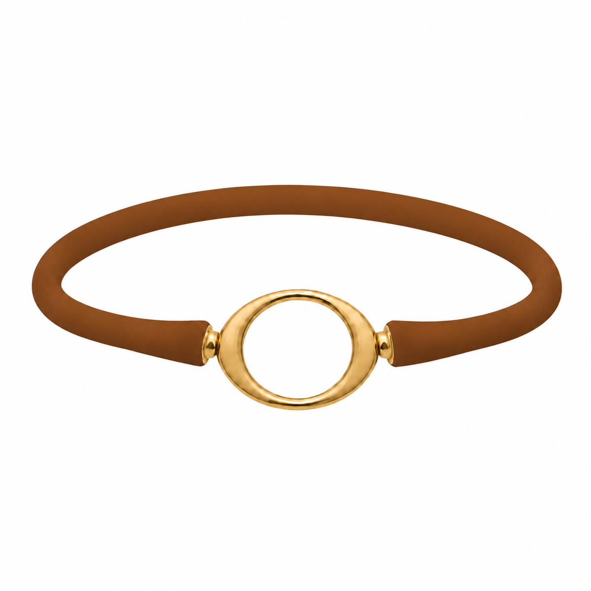 Rust Ellipse silicone bracelet with a gold oval centerpiece