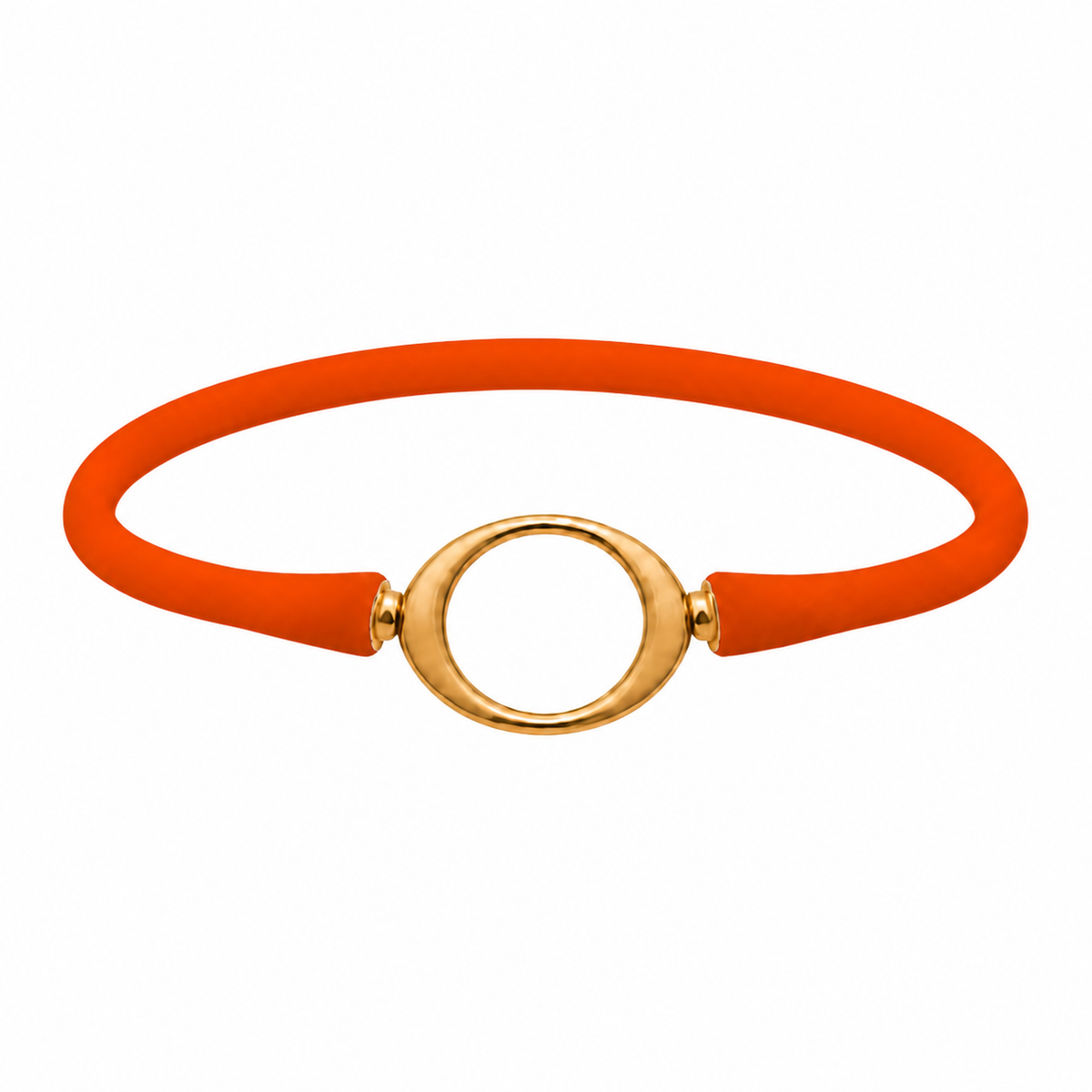 Tangerine Ellipse silicone bracelet with a gold oval centerpiece