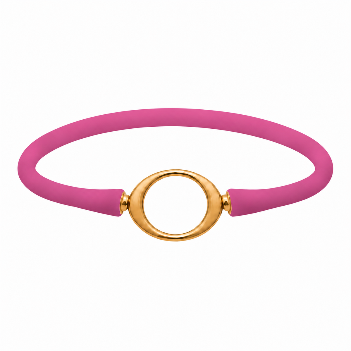 Tropical pink Ellipse silicone bracelet with a gold oval centerpiece