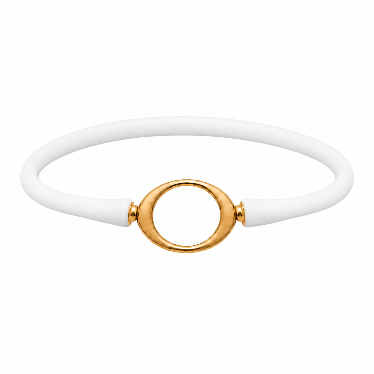 White Ellipse silicone bracelet with a gold oval centerpiece