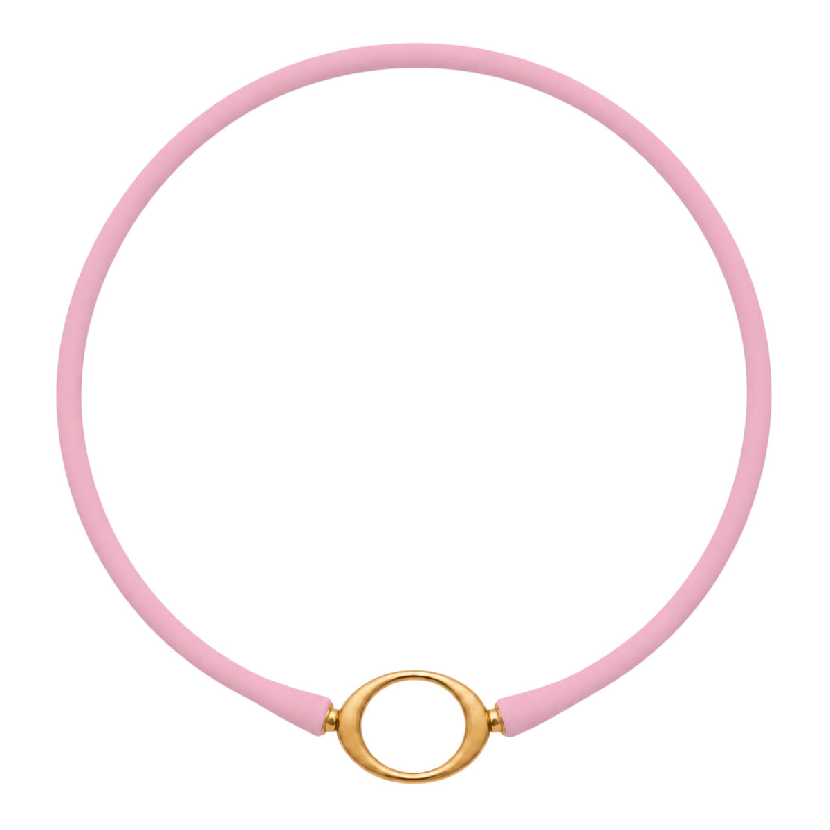 Baby pink Ellipse silicone necklace with a gold oval centerpiece