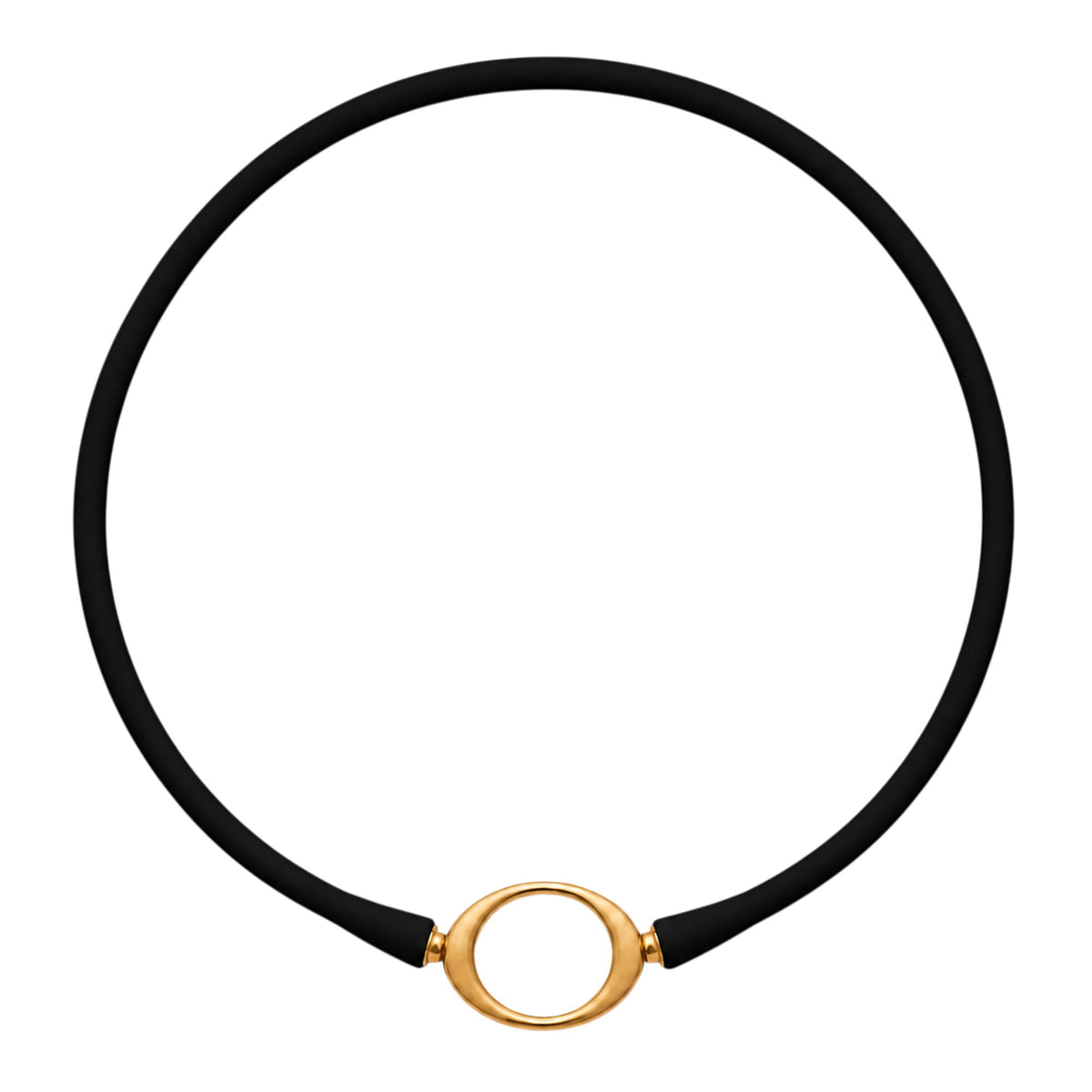 Black Ellipse silicone necklace with a gold oval centerpiece