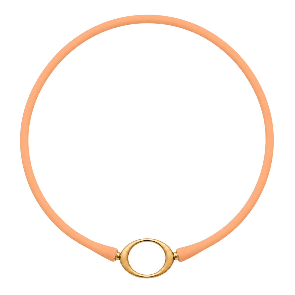 Creamsicle Ellipse silicone necklace with a gold oval centerpiece