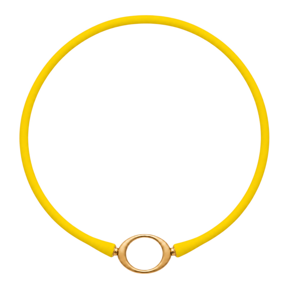 Daffodil Ellipse silicone necklace with a gold oval centerpiece