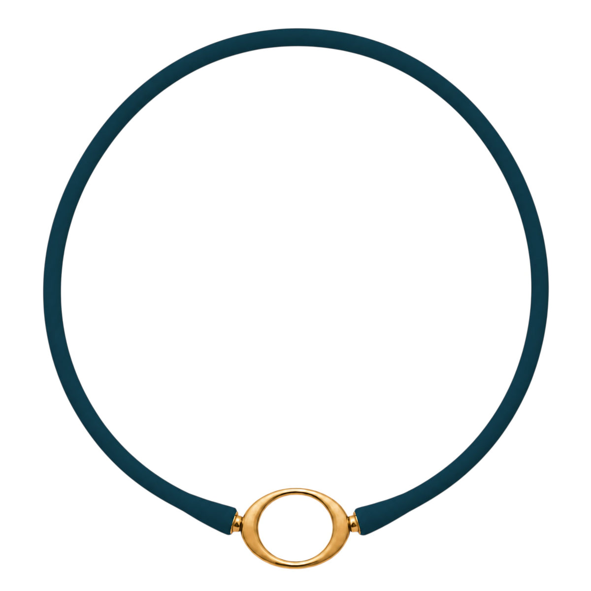 Emerald Ellipse silicone necklace with a gold oval centerpiece