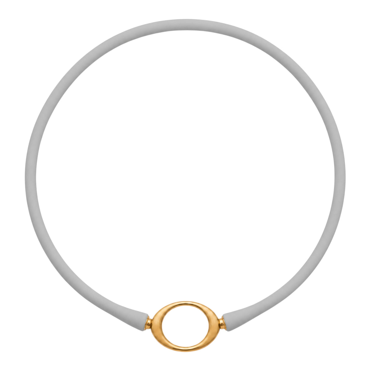 Grey Ellipse silicone necklace with a gold oval centerpiece