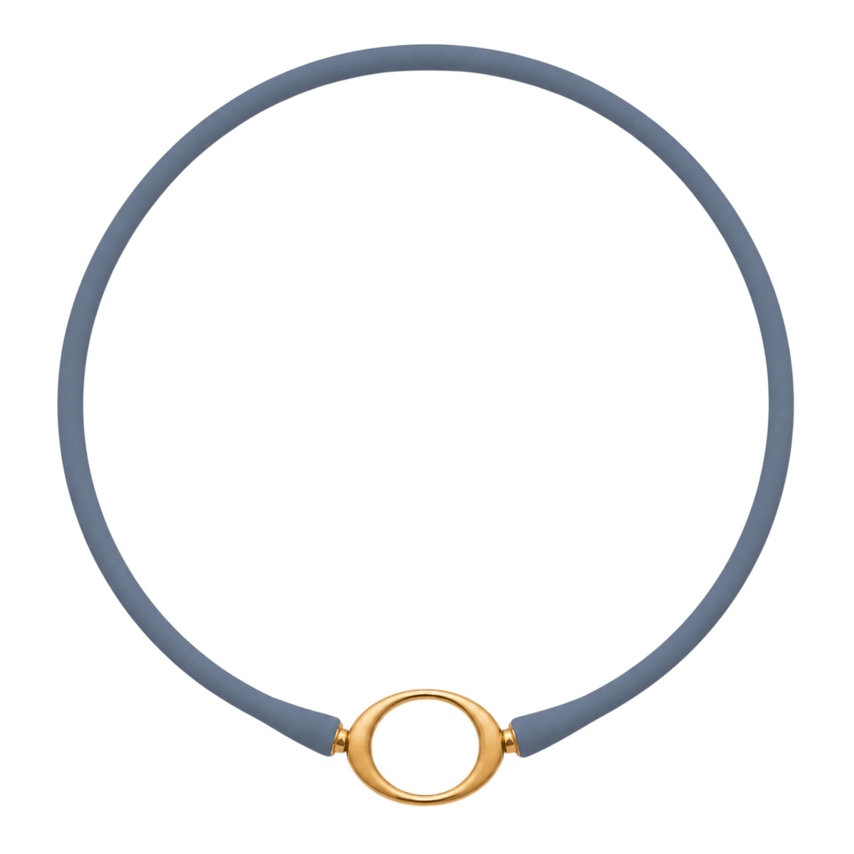 Grey lady Ellipse silicone necklace with a gold oval centerpiece