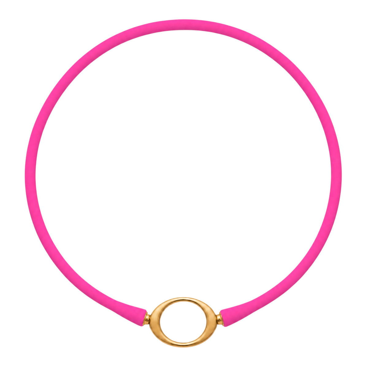 Hot pink Ellipse silicone necklace with a gold oval centerpiece