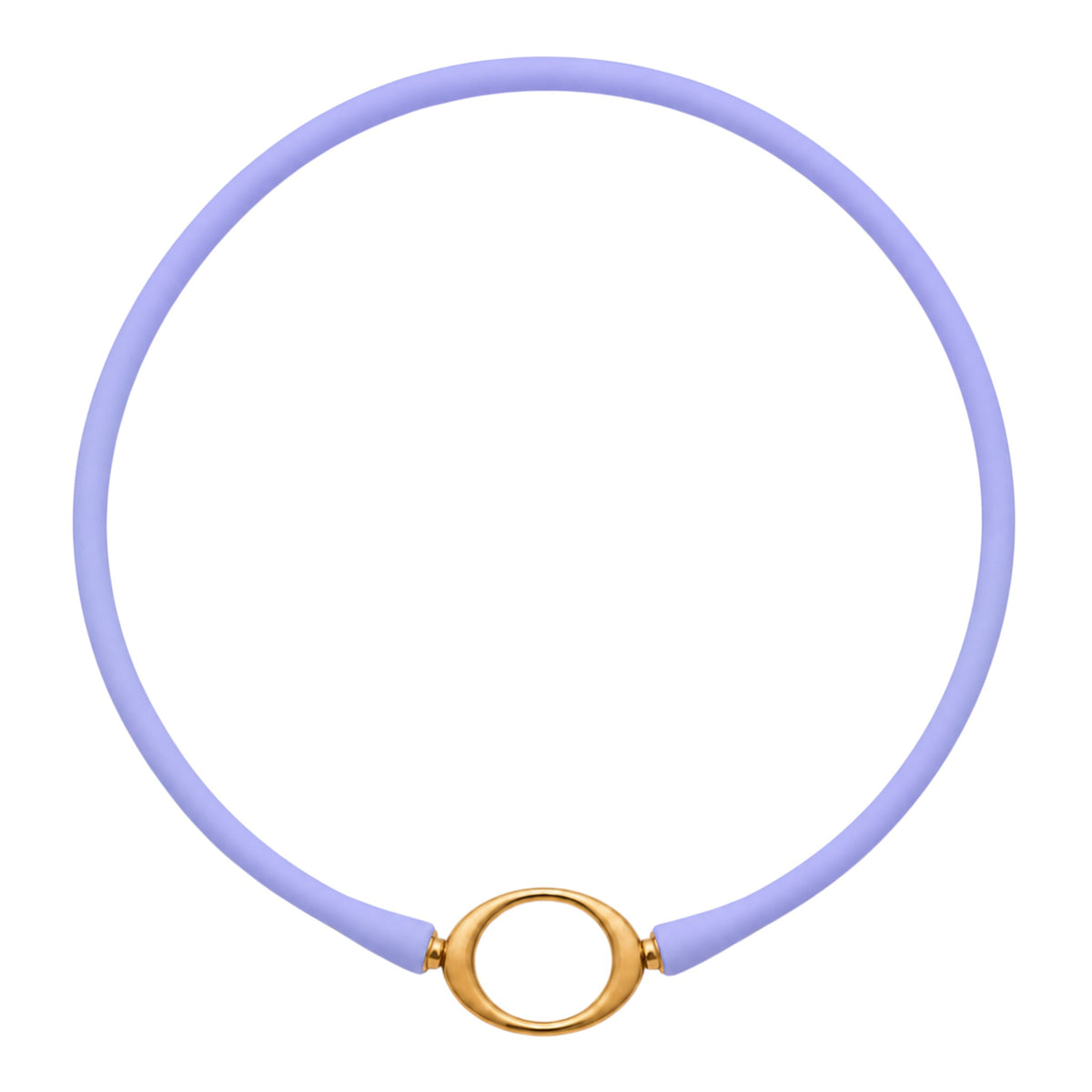 Lavender Ellipse silicone necklace with a gold oval centerpiece