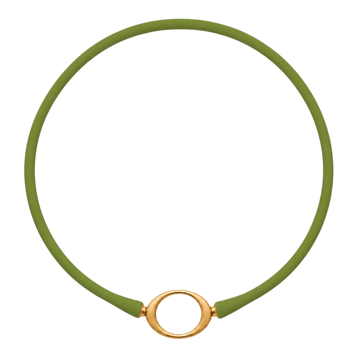 Lime Ellipse silicone necklace with a gold oval centerpiece