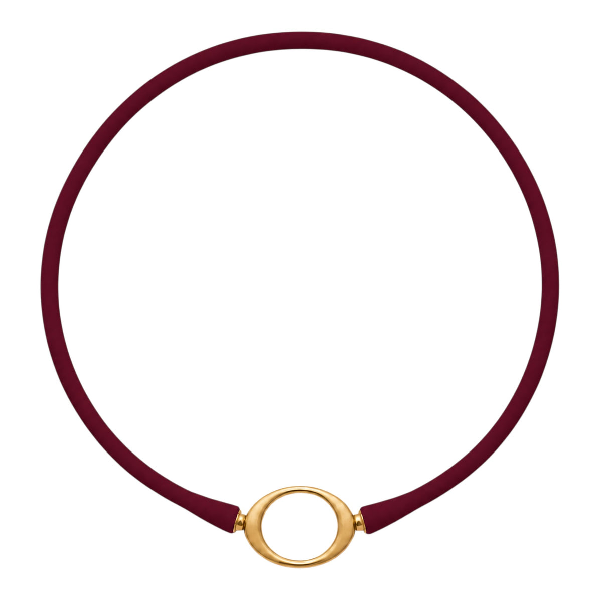 Maroon Ellipse silicone necklace with a gold oval centerpiece