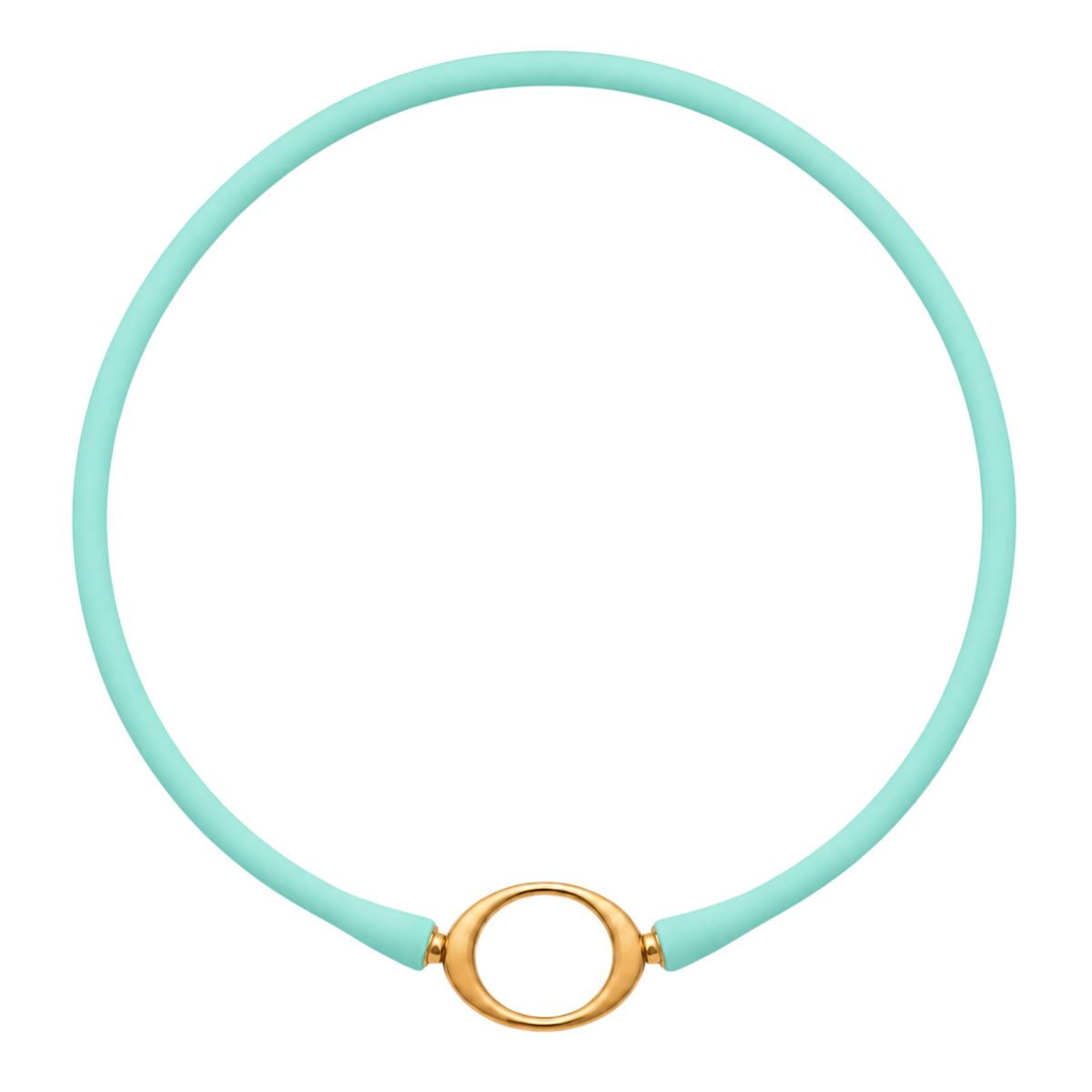 Mint Ellipse silicone necklace with a gold oval centerpiece