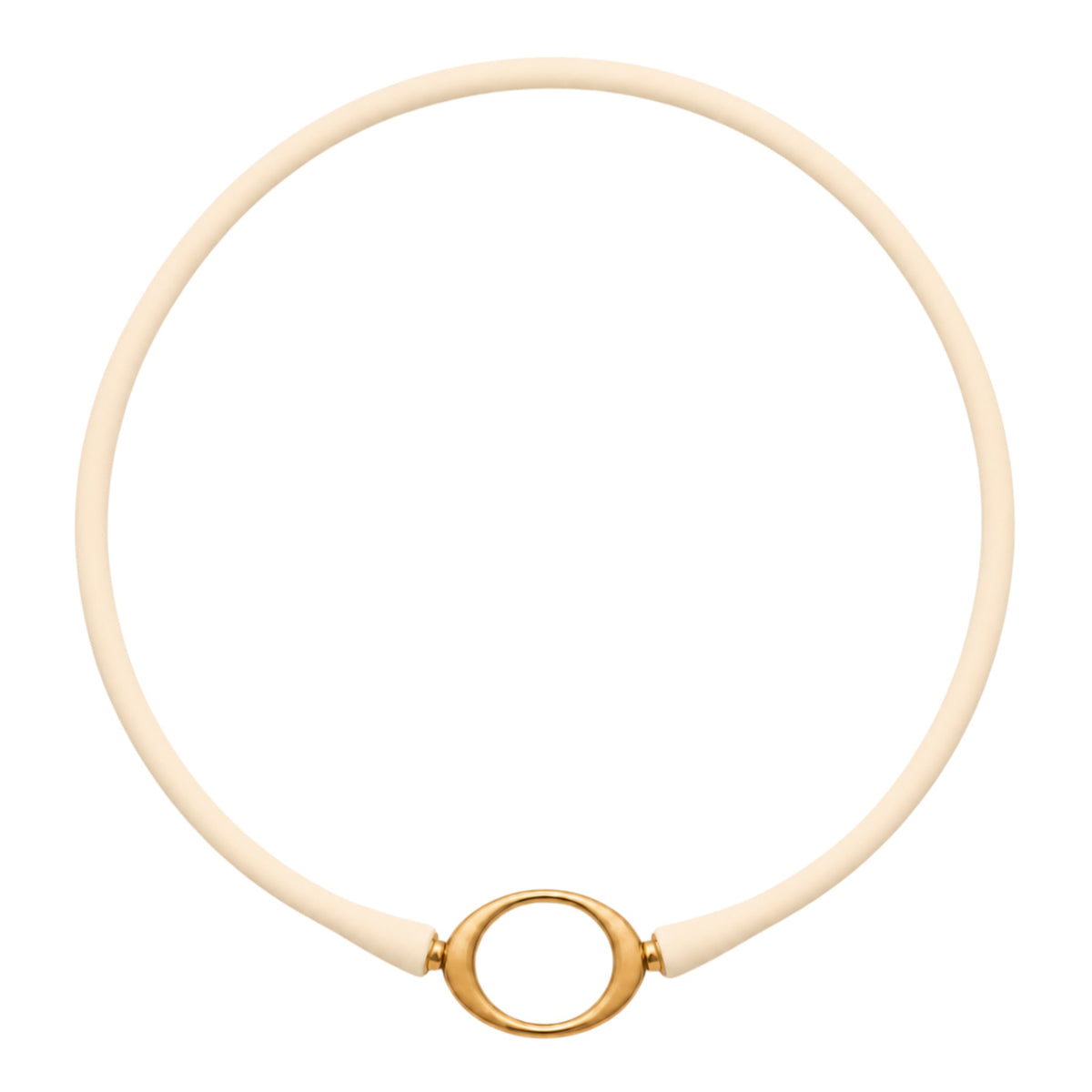 Off-white Ellipse silicone necklace with a gold oval centerpiece