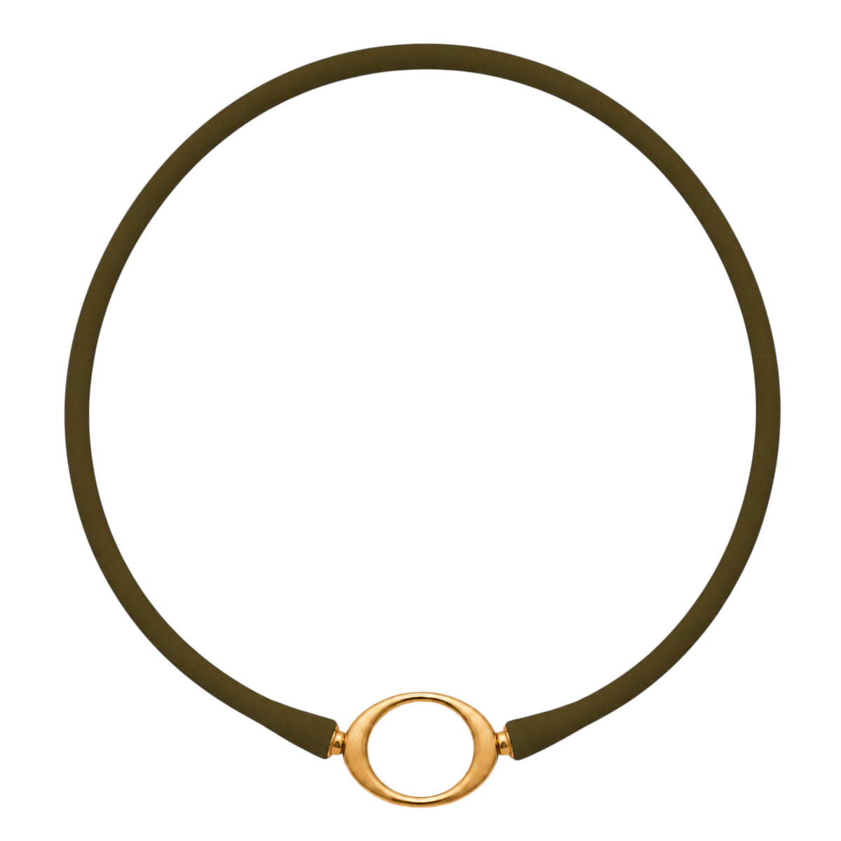 Olive Ellipse silicone necklace with a gold oval centerpiece
