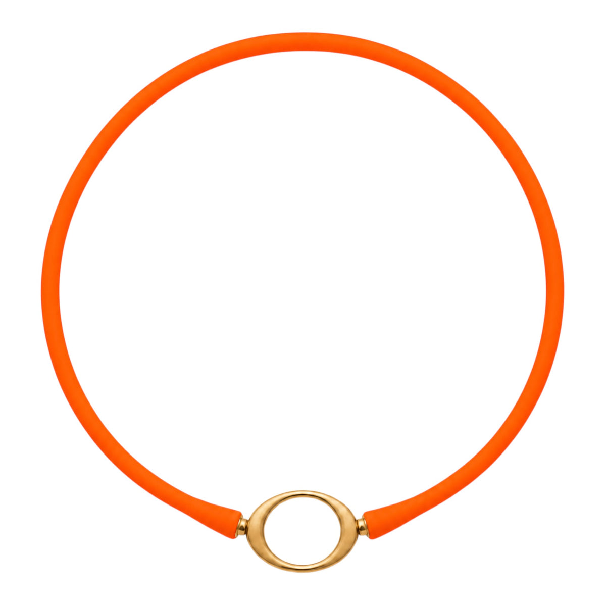 Orange Ellipse silicone necklace with a gold oval centerpiece
