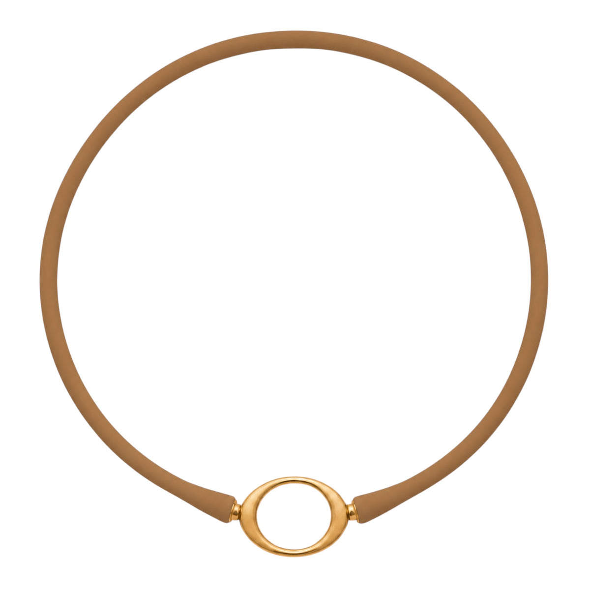 Pueblo brown Ellipse silicone necklace with a gold oval centerpiece